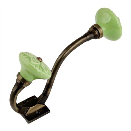 Green Wheel Flower Ceramic Antique Iron Hook